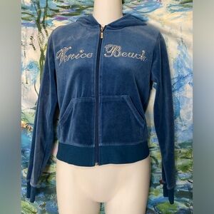 F&F Blue Velour Rhinestone Zip Hoodie